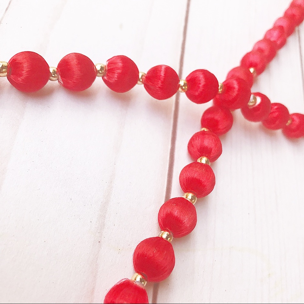 Vintage Red String Beaded Strand Necklace - Picture 2 of 8